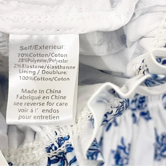 Caroline Constas Floral Off Shoulder Long Sleeves Lydia Top in Blue Toile Spot